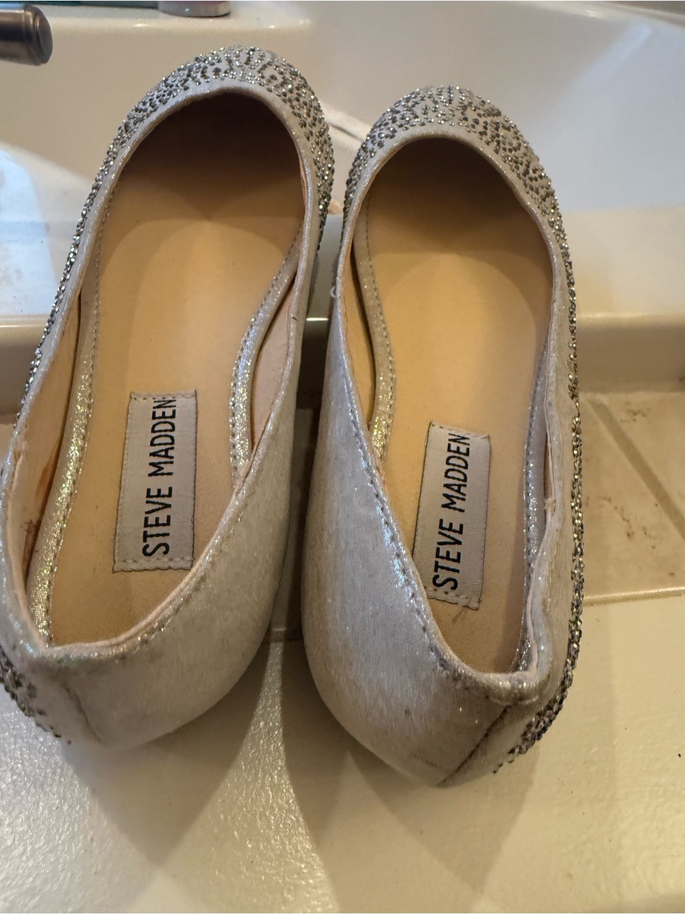 Steve Madden Cream Rhinestone Ballet Flats